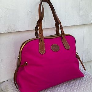 Dooney & Bourke pink canvas w/leather trim Dome satchel small weekender Bag EUC